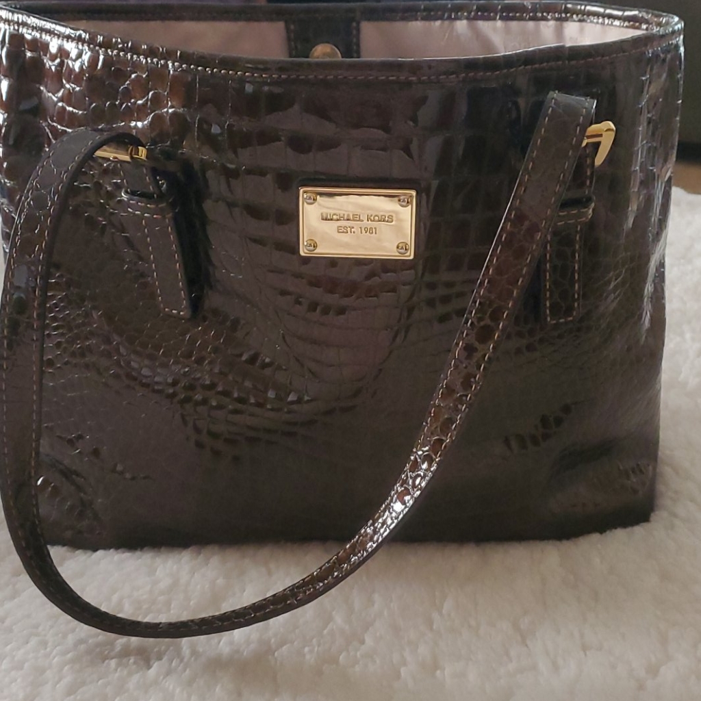 Brown Crocodile Shoulder Tote